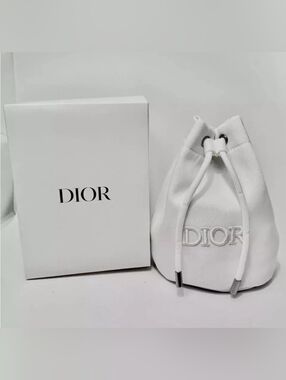 Dior Logo White Twill Drawstring Pouch Makeup Bucket Bag